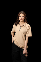 UNISEX BEIGE KNTTED POLO SHIRT